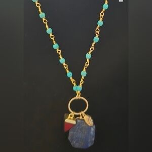 Chic Gold and Blue Pendant Necklace